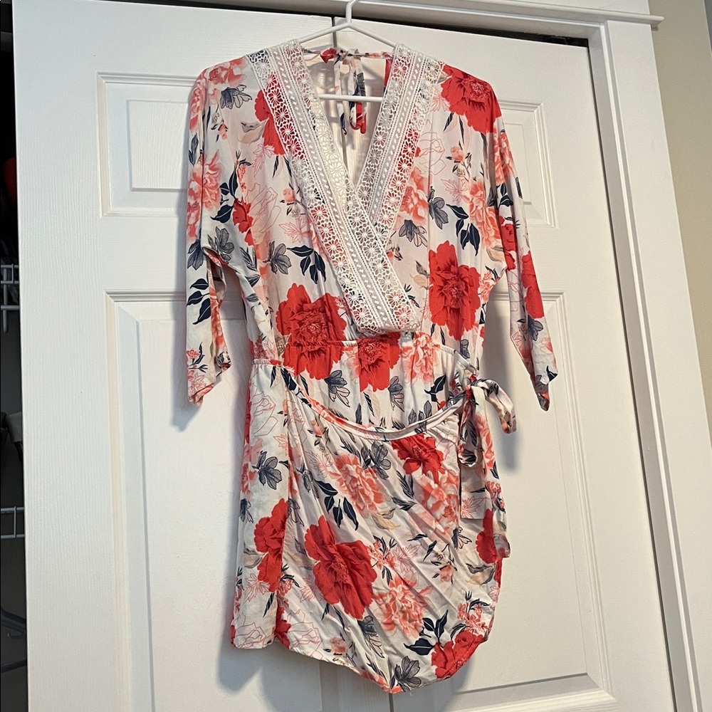 Floral Wrap Romper with Lace Trim